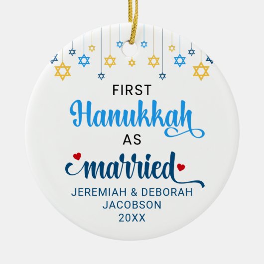 Custom FIRST GETROUWD HANUKKAH Keramisch Ornament (Voorkant)