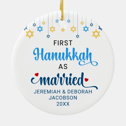Custom FIRST GETROUWD HANUKKAH Keramisch Ornament (Achterkant)