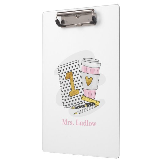 Custom First Grade Teacher White Notitieboek Schoo Klembord (Links)