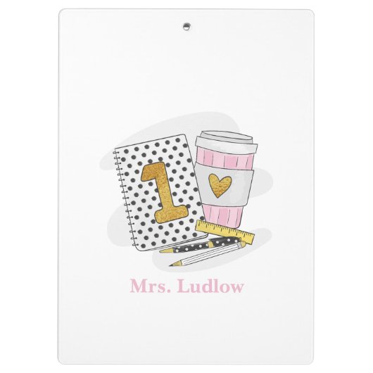 Custom First Grade Teacher White Notitieboek Schoo Klembord (Achterkant)