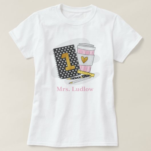 Custom First Grade Teacher Zwart Notitieboek Schoo T-shirt (Design voorkant)