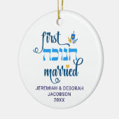 Custom FIRST HANUKKAH GETROUWD Hebreeuws Keramisch Ornament (Links)