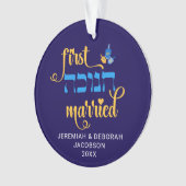 Custom FIRST HANUKKAH GETROUWD Hebreeuws Ornament (voorkant)