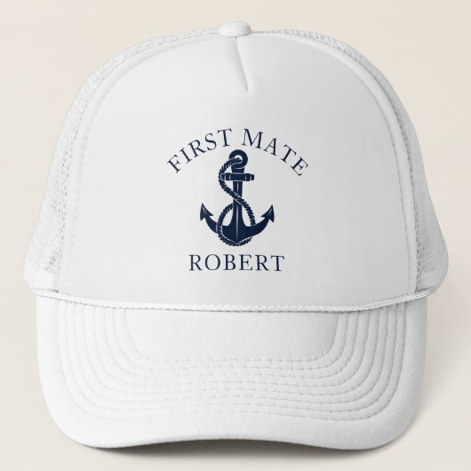 Custom First Mate Nautische Boot Anker Custom Trucker Pet (Voorkant)