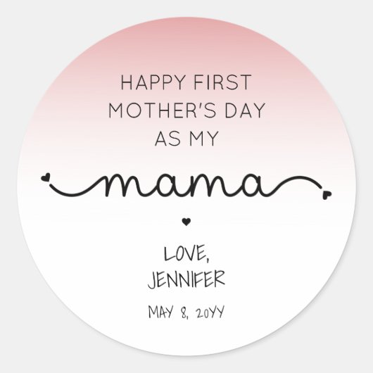Custom First Moederdag New Mama giften Ronde Sticker (Voorkant)