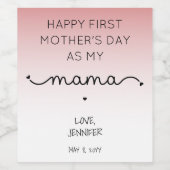 Custom First Moederdag New Mama Wijn Etiket (Enkel label)