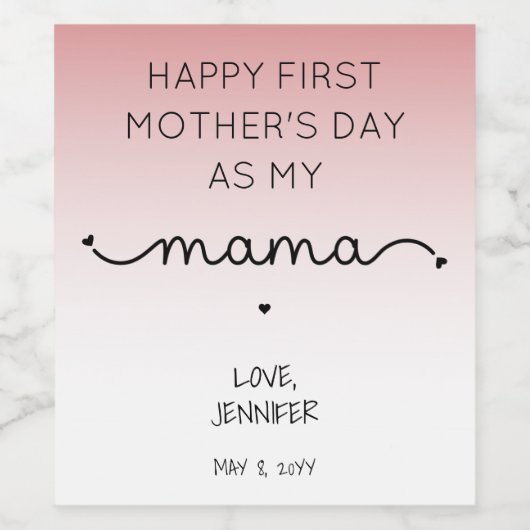 Custom First Moederdag New Mama Wijn Etiket (Enkel label)