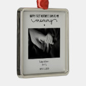 Custom First Moederdag Photo Cute Minimalist Metalen Ornament (Rechts)