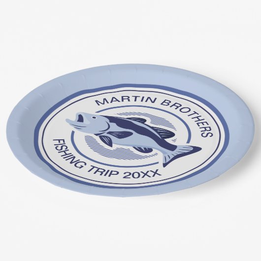 Custom Fisherman Party Blue Bass Fish Papieren Bordje (Gekanteld)