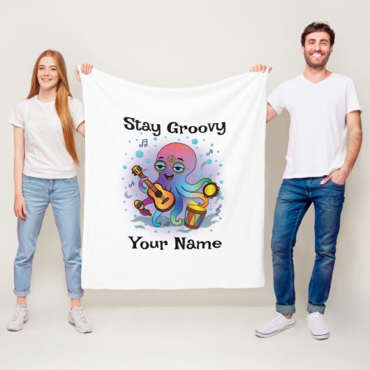 Custom Fleece Blanket | Retro Octopus Name & Text Deken (In situ)