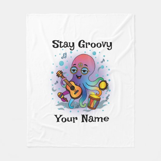 Custom Fleece Blanket | Retro Octopus Name & Text Deken (Voorkant)
