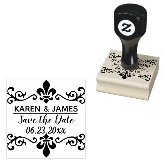 Custom. Fleur De Lis. Save the date. Rubberstempel (Gestempeld)