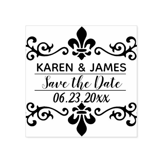 Custom. Fleur De Lis. Save the date. Rubberstempel (Afrduk)