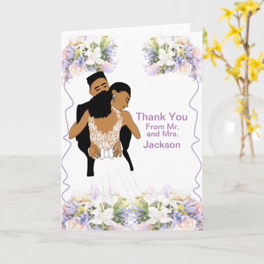 Custom Floral Afro-Amerikaanse bruiloft Dank u Kaart (Gele Bloem)