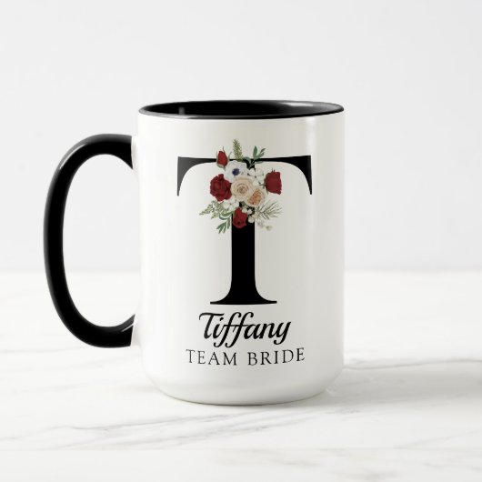 Custom Floral Alphabet Mug Gift for Bride Squad Mok (Links)