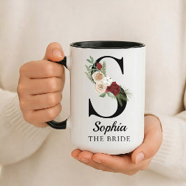 Custom Floral Alphabet Mug Gift for Bride Wife Mok