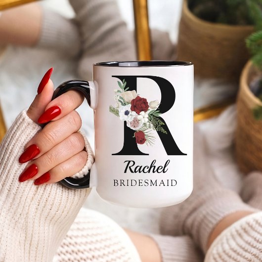 Custom Floral Alphabet Mug Gift for Bridesmaids Mok