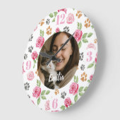 Custom Floral Cat Mom Wall Clock with Photo  Grote Klok (Hoek)