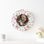 Custom Floral Cat Mom Wall Clock with Photo  Grote Klok (Huis)