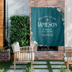 Custom Floral Classic Script Family Reunion Wandkleed