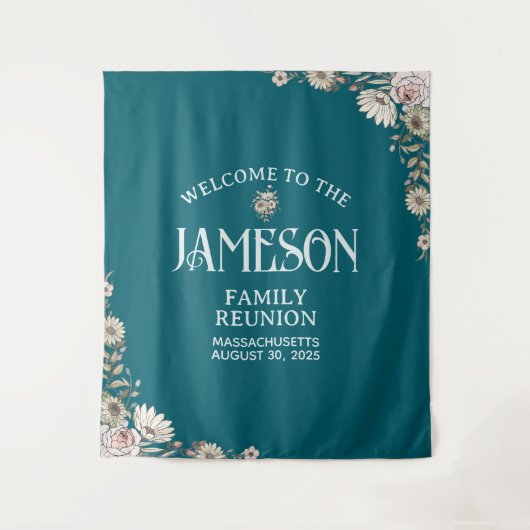 Custom Floral Classic Script Family Reunion Wandkleed (Voorkant)