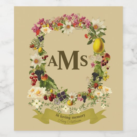 Custom Floral Crest Funeral Wijn Etiket (Enkel label)
