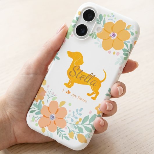 Custom Floral Dachshund | Personalized Dog Mom iPhone 16 Hoesje
