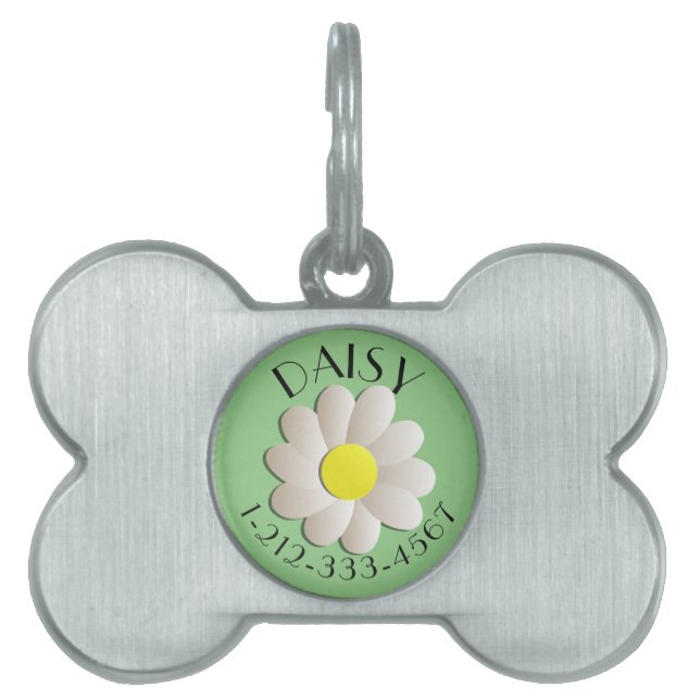 CUSTOM FLORAL DAISY IDENTIFICATION DOG LABEL GROEN HUISDIEREN NAAMPLAATJE (voorkant)