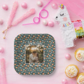 Custom Floral Doodle Photo Engagement Paper Plates Papieren Bordje (Feest)