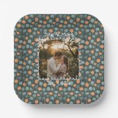 Custom Floral Doodle Photo Engagement Paper Plates Papieren Bordje (Voorkant)