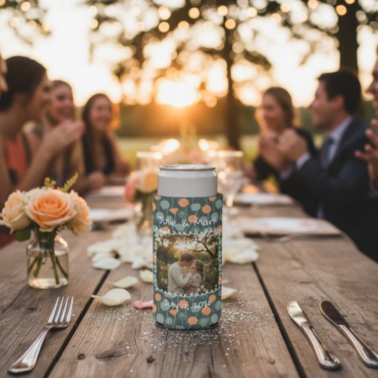 Custom Floral Doodle Photo Engagement Seltzer Blikjeskoeler