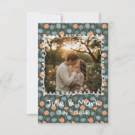 Custom Floral Doodle Photo Engagement Thank You Bedankkaart