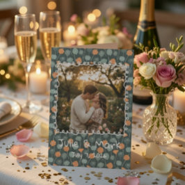 Custom Floral Doodle Photo Engagement Thank You  Bedankkaart