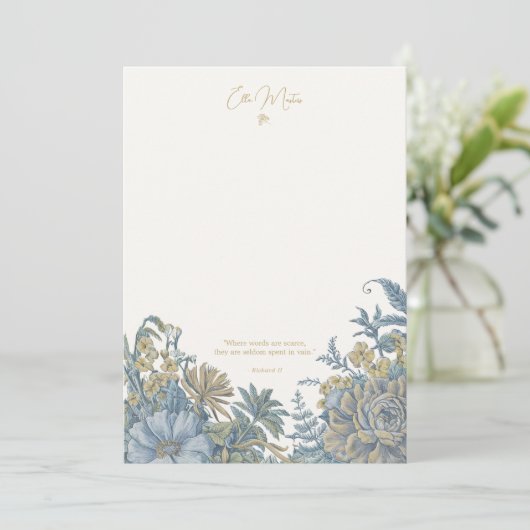 Custom Floral Elegant Script Quote Blue Note Kaart (Staand voorkant)