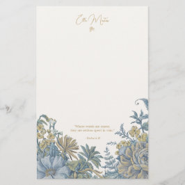 Custom Floral Elegant Script Quote Chic Blue Briefpapier