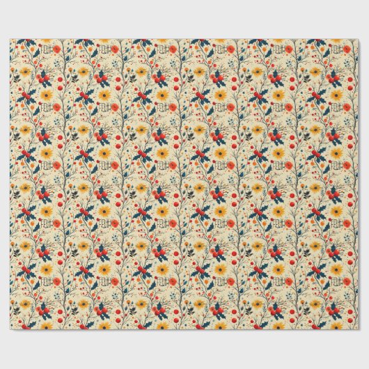 Custom Floral en Berry Christmas Wrap Cadeaupapier (Vlak)