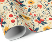 Custom Floral en Berry Christmas Wrap Cadeaupapier (Rol Hoek)