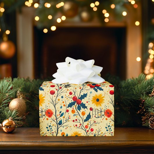 Custom Floral en Berry Christmas Wrap Cadeaupapier
