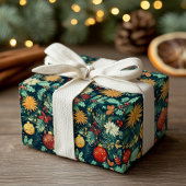 Custom Floral en Ornament Christmas Wrap Cadeaupapier