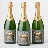 Custom Floral Engagement Photo Champagne Sparkling Wijnetiket (Flessen)