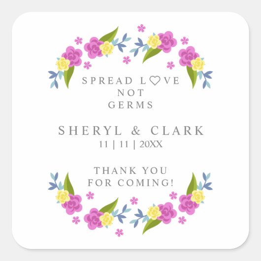 Custom Floral Garland Wedding Sanitizer Gel Vierkante Sticker (Voorkant)