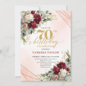 Custom floral gold 70th birthday celebration desig kaart (Voorkant)