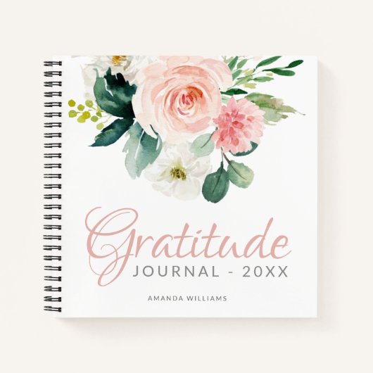 Custom Floral Gratitude Journal met Jaar en naam Notitieboek (Voorkant)