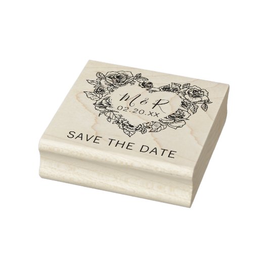Custom Floral Heart Initialen Sla de datum op Rubberstempel (Stempel)