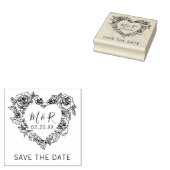 Custom Floral Heart Initialen Sla de datum op Rubberstempel (Gestempeld)