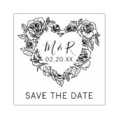 Custom Floral Heart Initialen Sla de datum op Rubberstempel (Afrduk)