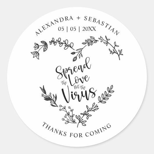 Custom Floral Heart Wreath Wedding Sanitizer Gel Ronde Sticker (Voorkant)