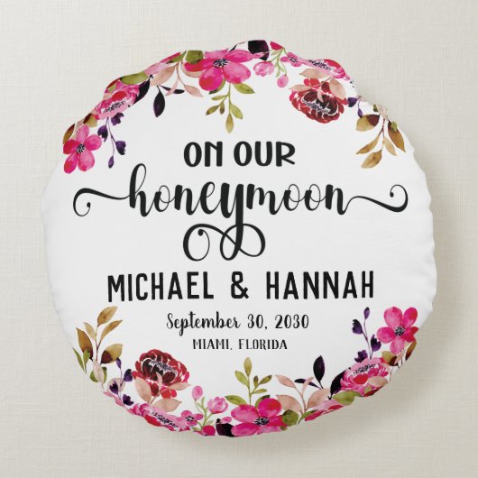 Custom Floral Honeymoon Keepomwille Rond Kussen (Achterkant)