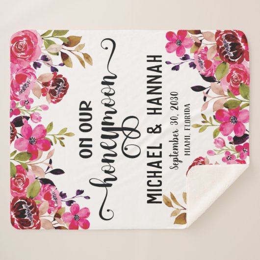 Custom Floral Honeymoon Keepomwille Sherpa Deken (Voorkant (horizontaal))