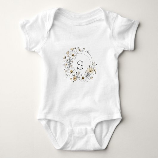 Custom Floral Monogram Baby Meisje Boho Sage Groen Romper (Voorkant)